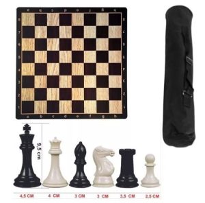 Ajedrez profesional con tablero de goma + piezas pesadas + bolso transporte.